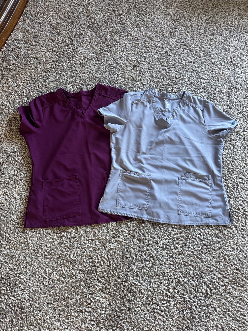 Med Couture Scrub Tops - Plum & Light Gray